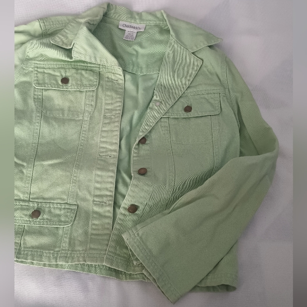 Chadwick LimeGreen Jean Size 10 Denim Jacket Button Closure 100%Cotton Pre-owned